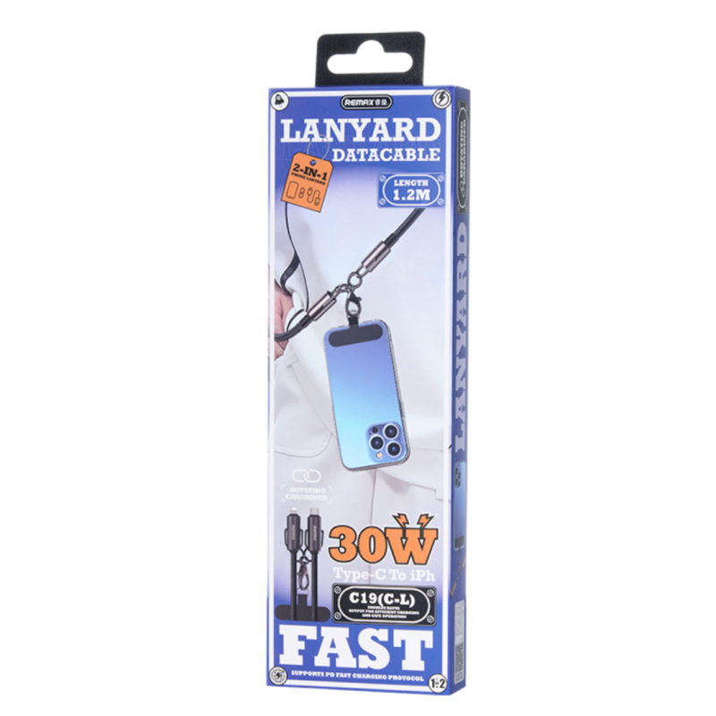 Câble Collier Ajustable Tressé USB-C / Lightning 30W REMAX C19 - 1.2M - Noir — REMAX · Smarty Paris 18e